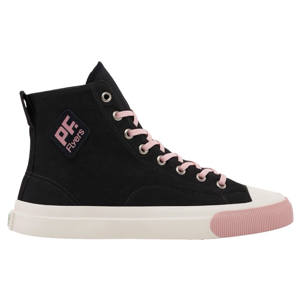 PF Flyers Black High Top Canvas Sneakers Pink Laces Women's Size 7 Men 5 Shooes